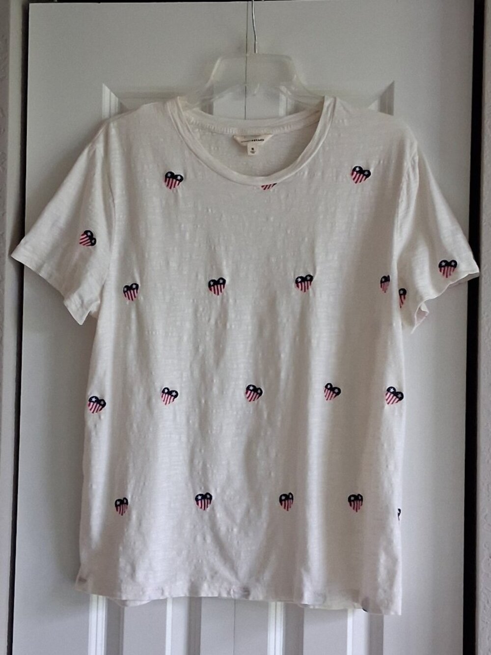 Lucky Brand Cream Patriotic Hearts Short Sleeve Top Women's Size XL